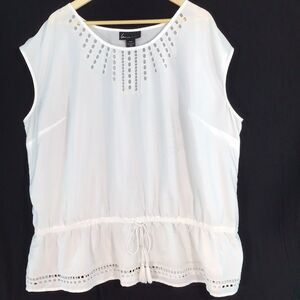 Lane Bryant Blouse Top Sleeveless Women's 26-28 Boho Drop Waist Adjustable Tie